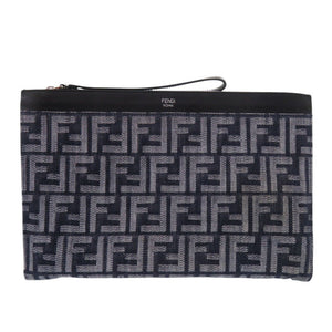 フェンディ ズッカ柄 7N0134 キャンバス レザー ネイビー ブラック クラッチバッグ 1368【中古】FENDI