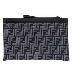フェンディ ズッカ柄 7N0134 キャンバス レザー ネイビー ブラック クラッチバッグ 1368【中古】FENDI