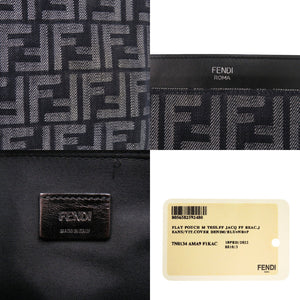 フェンディ ズッカ柄 7N0134 キャンバス レザー ネイビー ブラック クラッチバッグ 1368【中古】FENDI
