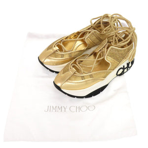 新品同様 ジミーチュウ ミシガン レースアップシューズ 22cm レザー メッシュ ゴールド スニーカー 1386【中古】JIMMY CHOO