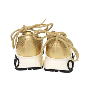 新品同様 ジミーチュウ ミシガン レースアップシューズ 22cm レザー メッシュ ゴールド スニーカー 1386【中古】JIMMY CHOO
