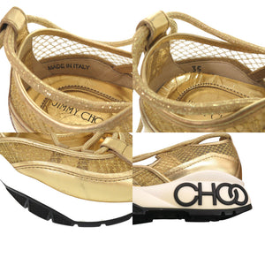 新品同様 ジミーチュウ ミシガン レースアップシューズ 22cm レザー メッシュ ゴールド スニーカー 1386【中古】JIMMY CHOO