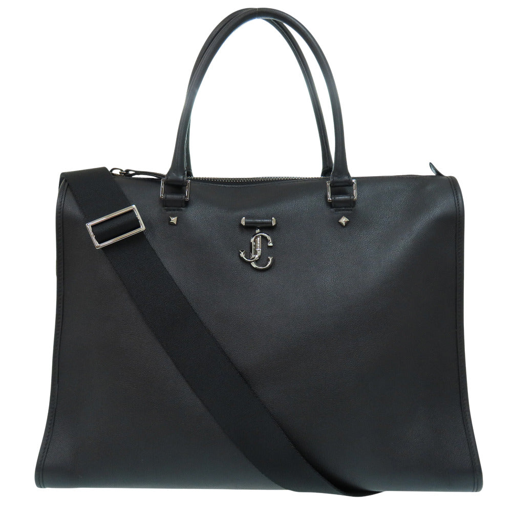 美品 ジミーチュウ 2WAY WEBB TOP HANDLE レザーバッグ ハンドバッグ レザー ブラック ショルダーバッグ 黒 1401【中古】JIMMY CHOO メンズ