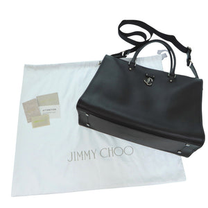 美品 ジミーチュウ 2WAY WEBB TOP HANDLE レザーバッグ ハンドバッグ レザー ブラック ショルダーバッグ 黒 1401【中古】JIMMY CHOO メンズ