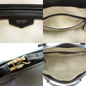 美品 ジミーチュウ 2WAY WEBB TOP HANDLE レザーバッグ ハンドバッグ レザー ブラック ショルダーバッグ 黒 1401【中古】JIMMY CHOO メンズ