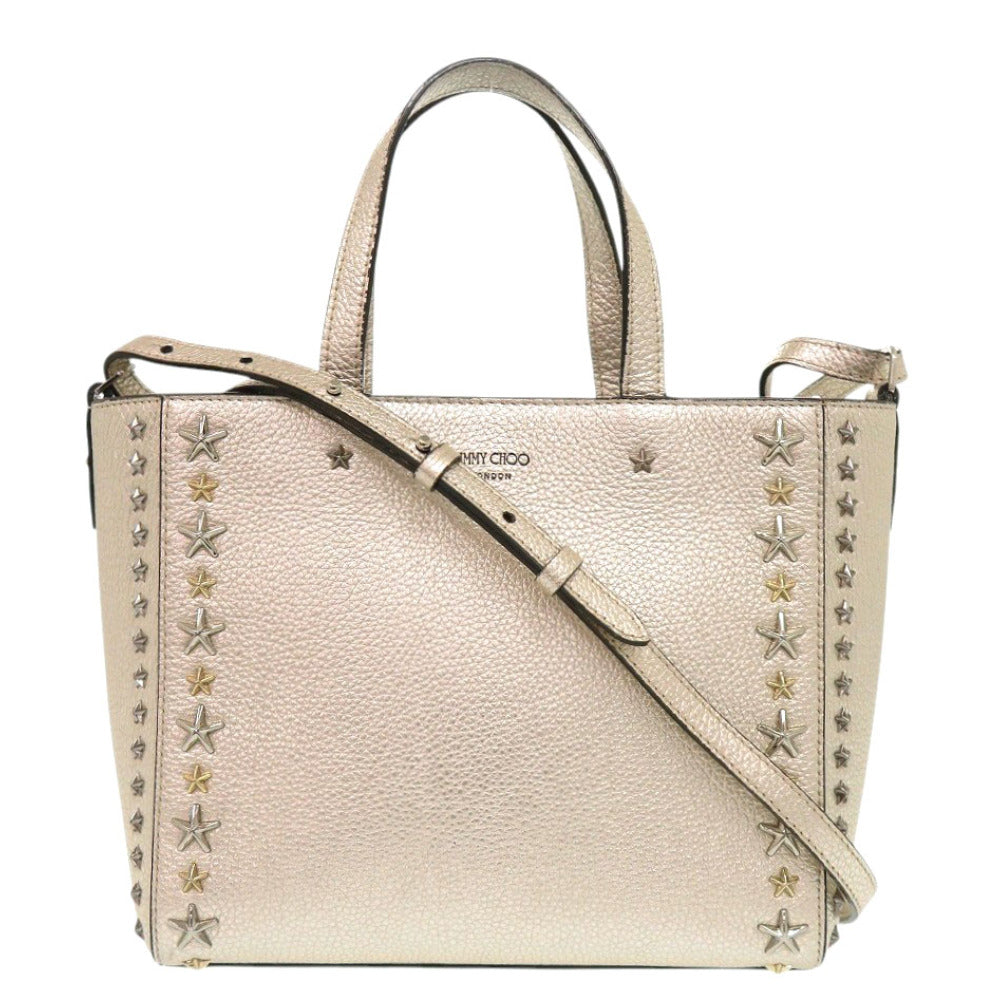 美品 ジミーチュウ ペガシ スタースタッズ レザー ゴールド 2way ハンドバッグ 1402【中古】JIMMY CHOO