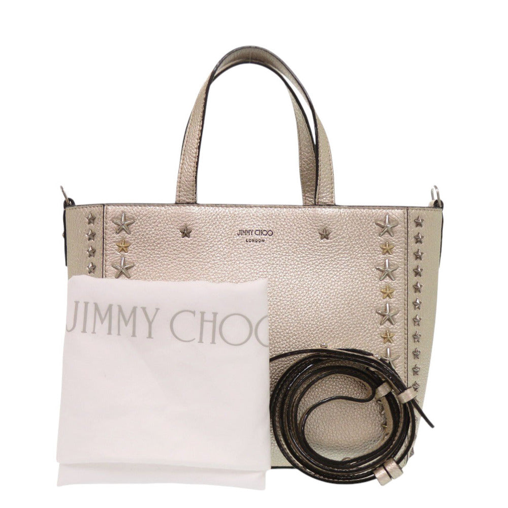 美品 ジミーチュウ ペガシ スタースタッズ レザー ゴールド 2way ハンドバッグ 1402【中古】JIMMY CHOO
