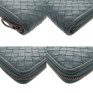 美品 ボッテガヴェネタ イントレチャート レザー ブルー ラウンドファスナー 長財布 1447【中古】BOTTEGAVENETA