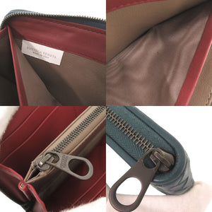 美品 ボッテガヴェネタ イントレチャート レザー ブルー ラウンドファスナー 長財布 1447【中古】BOTTEGAVENETA