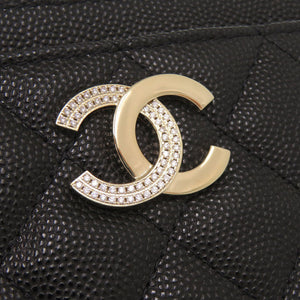 未使用 シャネル マトラッセ ココマーク AP3139 レザー ブラック フラグメントケース 財布 黒 1464【中古】CHANEL