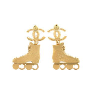 未使用品 シャネル ココマーク ローラースケート メタル ラインストーン フェイクパール ゴールド ピアス 1465【中古】CHANEL