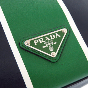 プラダ レザー トライアングルロゴ ネイビー グリーン ショルダーバッグ 1470【中古】PRADA