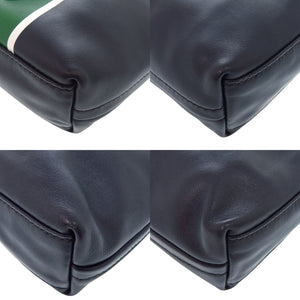 プラダ レザー トライアングルロゴ ネイビー グリーン ショルダーバッグ 1470【中古】PRADA