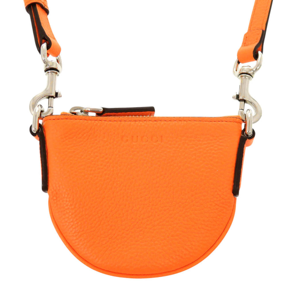 未使用品 グッチ ロゴ 821831 レザー オレンジ マイクロ ミニ ショルダーバッグ 1477【中古】GUCCI