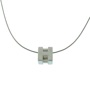 美品 エルメス カージュドアッシュ Hキューブ メタル ネックレス シルバー 1480【中古】HERMES
