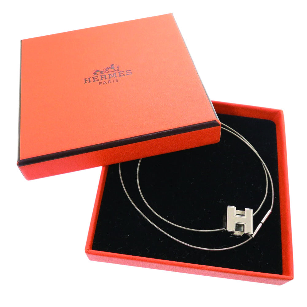 美品 エルメス カージュドアッシュ Hキューブ メタル ネックレス シルバー 1480【中古】HERMES