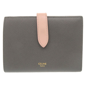 セリーヌ バイカラー ミディアムストラップ レザー グレー ピンク 二つ折り財布 1487【中古】CELINE