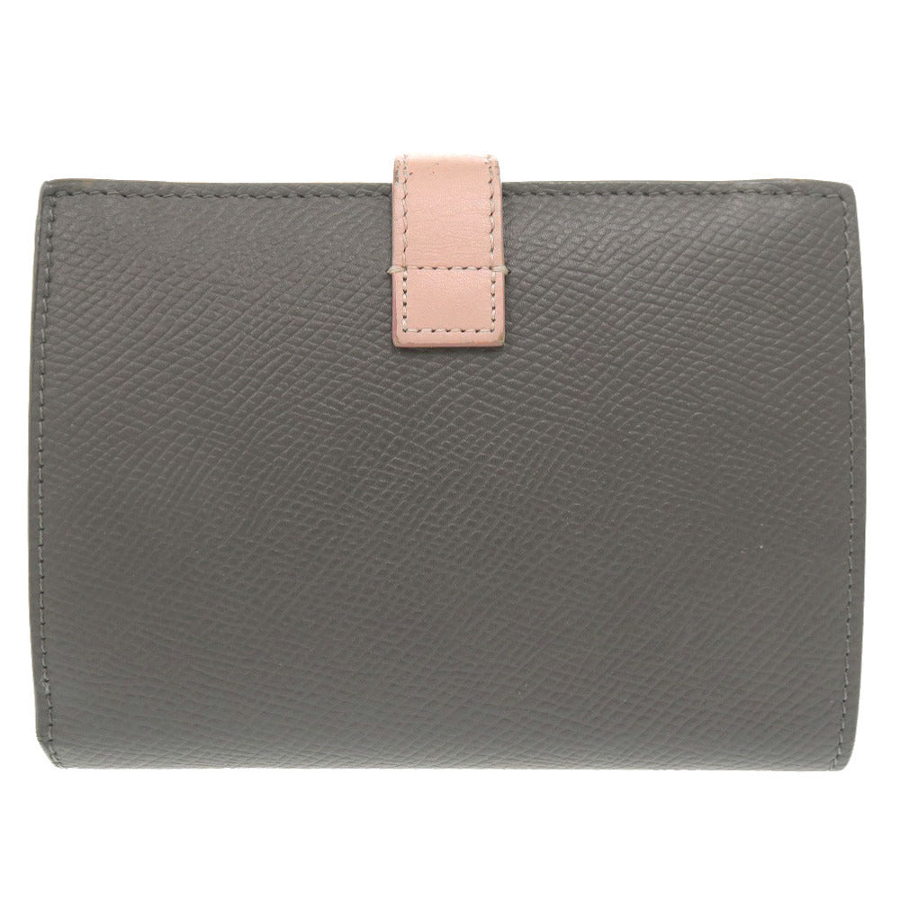 セリーヌ バイカラー ミディアムストラップ レザー グレー ピンク 二つ折り財布 1487【中古】CELINE