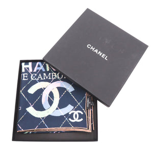 未使用 シャネル ココマーク カメリア スカーフ シルク ネイビー ブラック 1491【中古】CHANEL