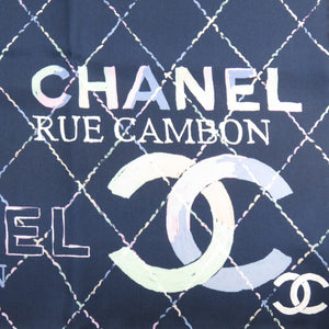 未使用 シャネル ココマーク カメリア スカーフ シルク ネイビー ブラック 1491【中古】CHANEL