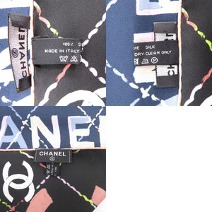 未使用 シャネル ココマーク カメリア スカーフ シルク ネイビー ブラック 1491【中古】CHANEL