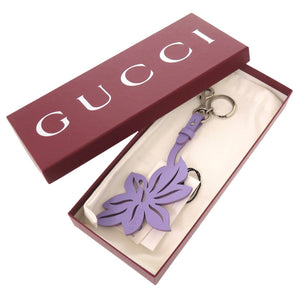 未使用 グッチ フラワー モチーフ レザー パープル キーホルダー 花 紫 1492 【中古】 GUCCI