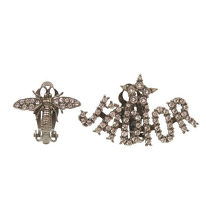 美品 クリスチャン ディオール ジャディオール JADIOR ロゴ ビー スター 蜂 ストーン シルバー イヤリング アクセサリー 1500 【中古】 Christian Dior