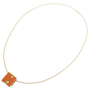 美品 エルメス カージュドアッシュ Ｈキューブ メタル オレンジ ネックレス 1501【中古】HERMES