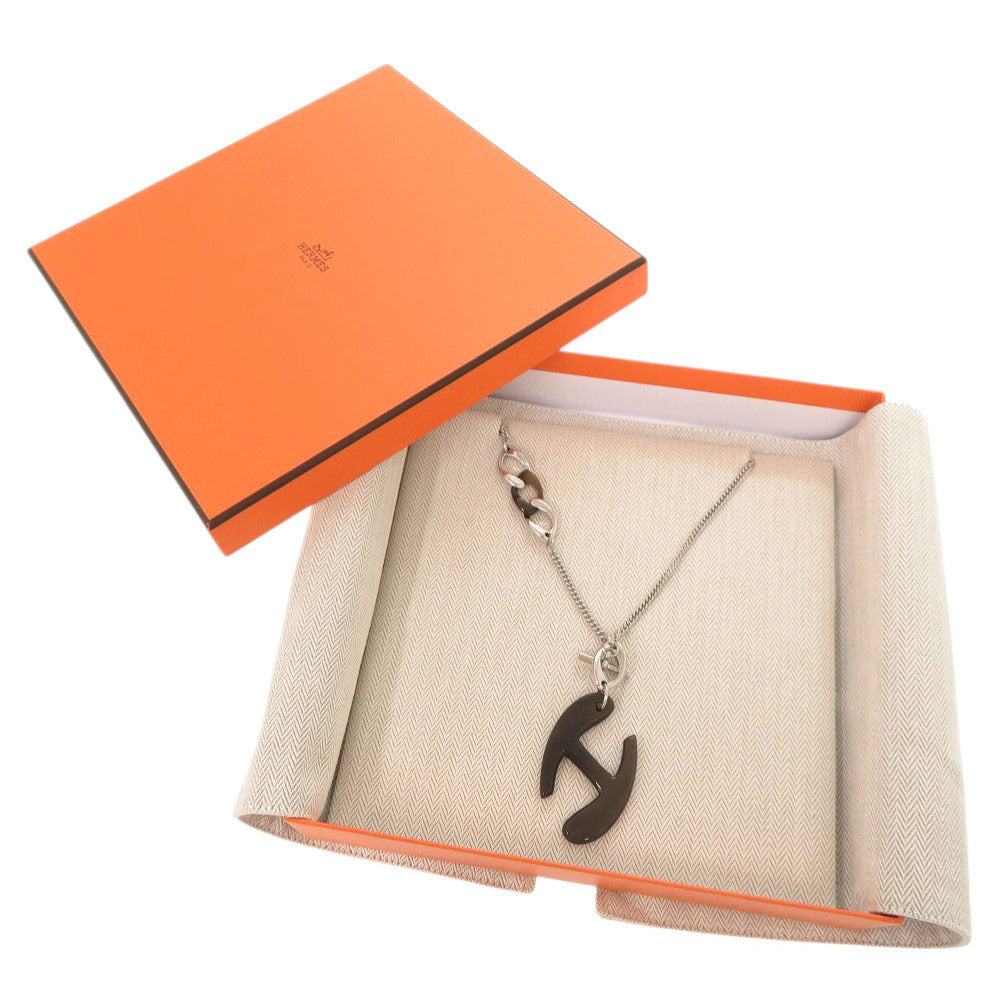 美品 エルメス シェーヌ ドゥ H メタル バッファローホーン シルバー ブラウン ネックレス ペンダント 1504【中古】HERMES