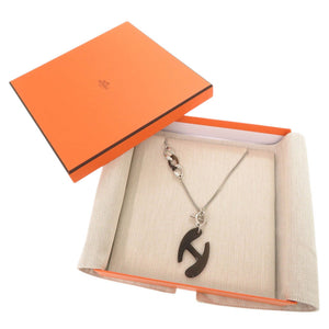 美品 エルメス シェーヌ ドゥ H メタル バッファローホーン シルバー ブラウン ネックレス ペンダント 1504【中古】HERMES