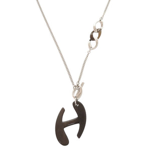 美品 エルメス シェーヌ ドゥ H メタル バッファローホーン シルバー ブラウン ネックレス ペンダント 1504【中古】HERMES