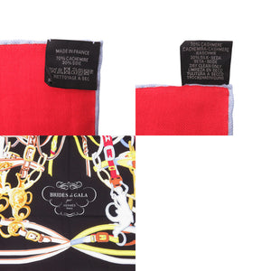 美品 エルメス カレ140 カレジェアン ブリッド ドゥ ガラ アップリケ ピケ Brides de Gala Applique Pique カシミヤ シルク ブラック ストール 黒 1517【中古】HERMES