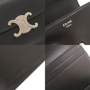 新品同様 セリーヌ スモール フラップウォレット トリオンフ レザー ブラック 三つ折り財布 黒 1518【中古】CELINE