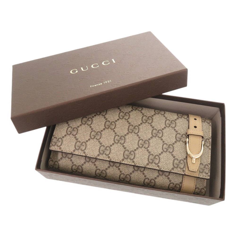 新品同様 グッチ ニース 309754 GGスプリーム レザー ベージュ 長財布 1543【中古】GUCCI
