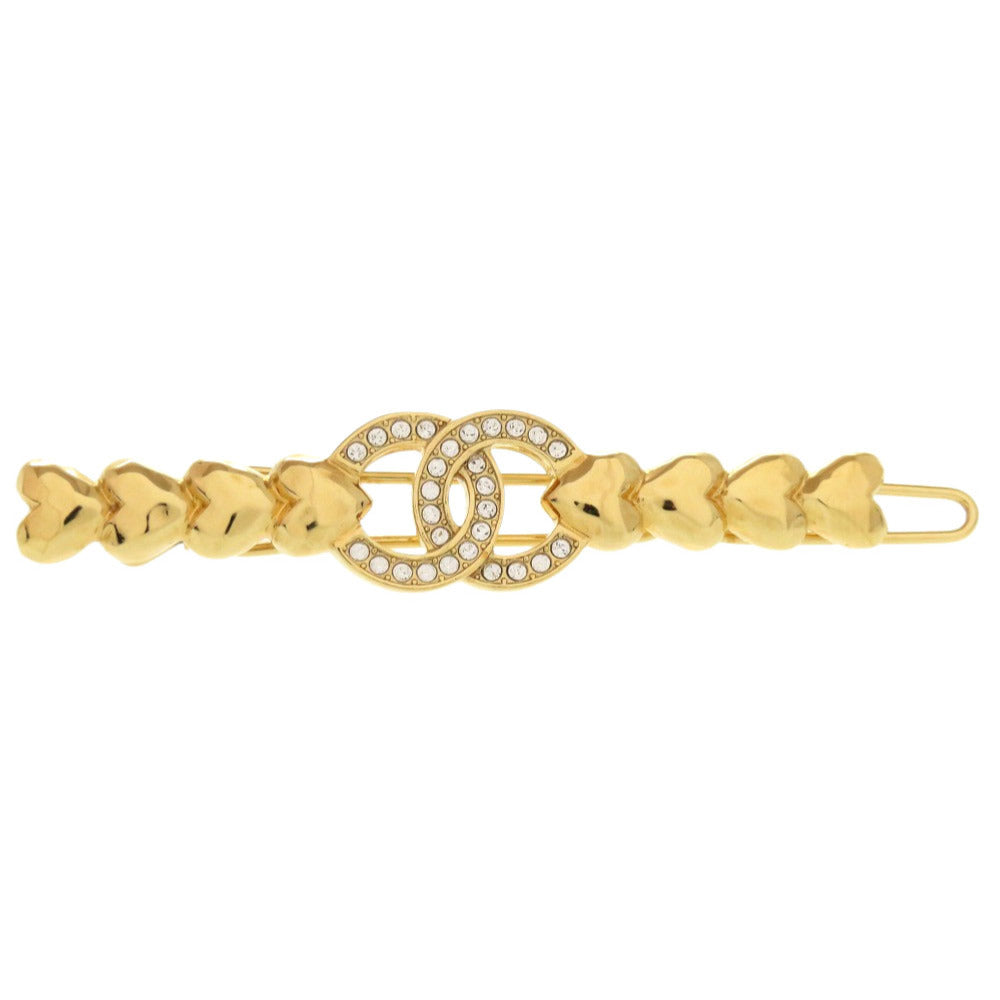 美品 シャネル ココマーク ハート ストーン メタル ゴールド B23P ヘアピン アクセサリー 1551【中古】 CHANEL
