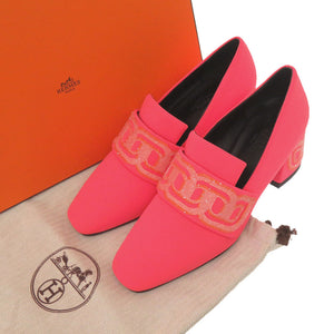 新品同様 エルメス ドナ 60 Donna ビジュー風 パンプス サイズ37(日本サイズ24cm) ファブリック ピンク ローファー 靴 1559【中古】HERMES
