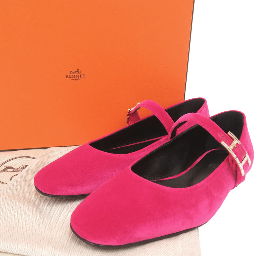 未使用品 エルメス ジェーン サイズ35 1/2 ベロア フューシャ バレエシューズ 1561【中古】HERMES