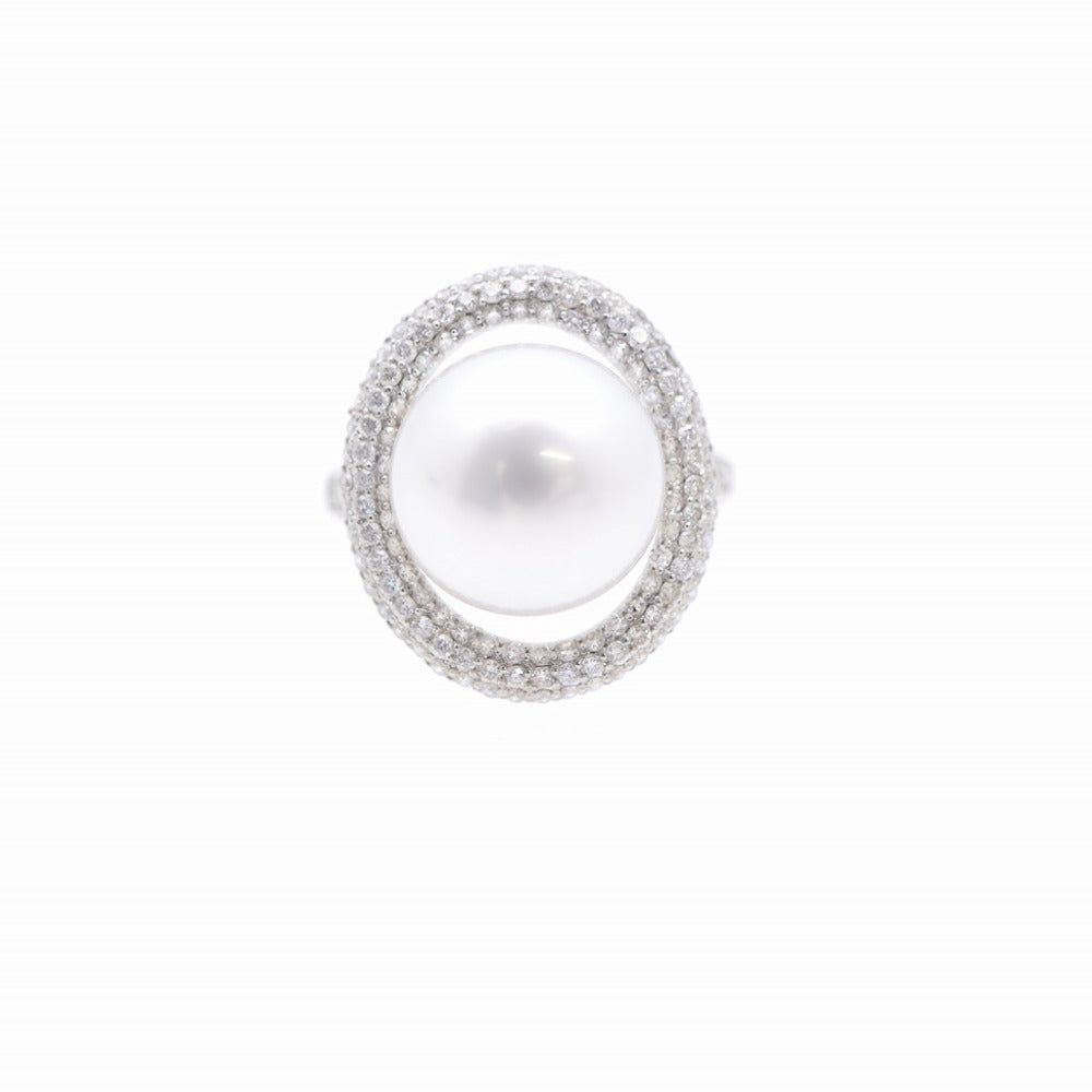 新品同様 オーロラフェニックス白蝶真珠 パール 12.6mm ダイヤ0.96ct Pt900 リング 17号 指輪 パール プラチナ ジュエリー 1580【中古】