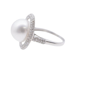 新品同様 オーロラフェニックス白蝶真珠 パール 12.6mm ダイヤ0.96ct Pt900 リング 17号 指輪 パール プラチナ ジュエリー 1580【中古】