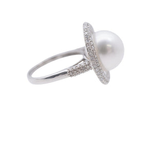 新品同様 オーロラフェニックス白蝶真珠 パール 12.6mm ダイヤ0.96ct Pt900 リング 17号 指輪 パール プラチナ ジュエリー 1580【中古】