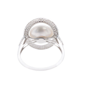 新品同様 オーロラフェニックス白蝶真珠 パール 12.6mm ダイヤ0.96ct Pt900 リング 17号 指輪 パール プラチナ ジュエリー 1580【中古】