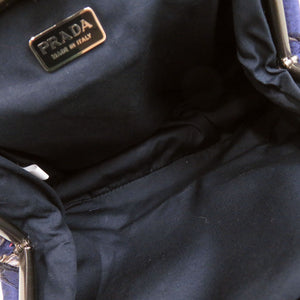 プラダ 1997 Vintage Runway がま口 シルク ネイビー ハンドバッグ 1602【中古】PRADA