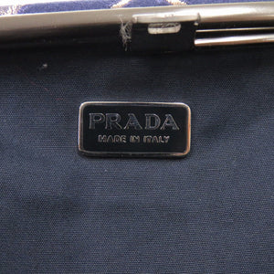 プラダ 1997 Vintage Runway がま口 シルク ネイビー ハンドバッグ 1602【中古】PRADA