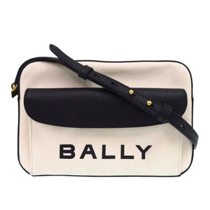 美品 バリー BAR DANIEL バー ダニエル 6304578 WAC01T CV034 ファブリック レザー ホワイト ブラック ショルダーバッグ 白 黒 1623【中古】BALLY