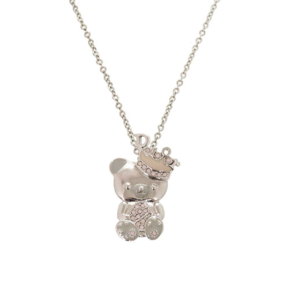 クリスチャンディオール テディベア クラウン メタル シルバー ネックレス 1642【中古】Christian Dior