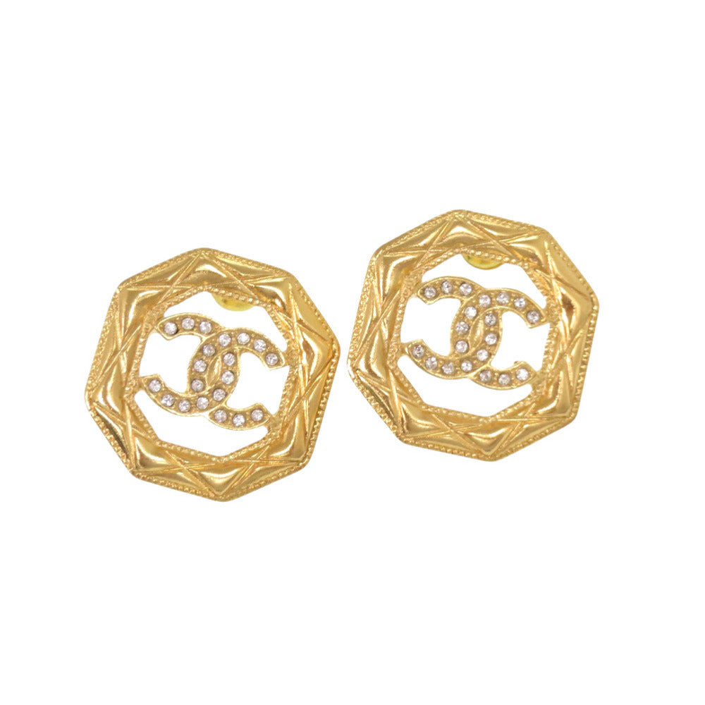 新品同様 シャネル マトラッセ ココマーク T24 A ストーン ゴールド ピアス アクセサリー 1644 【中古】 CHANEL