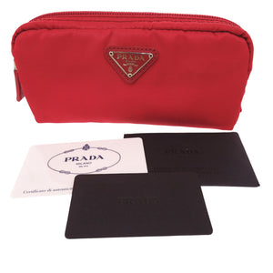 美品 プラダ ヴェラ 1N1412 ナイロン ポーチ バッグ 赤 1688【中古】PRADA