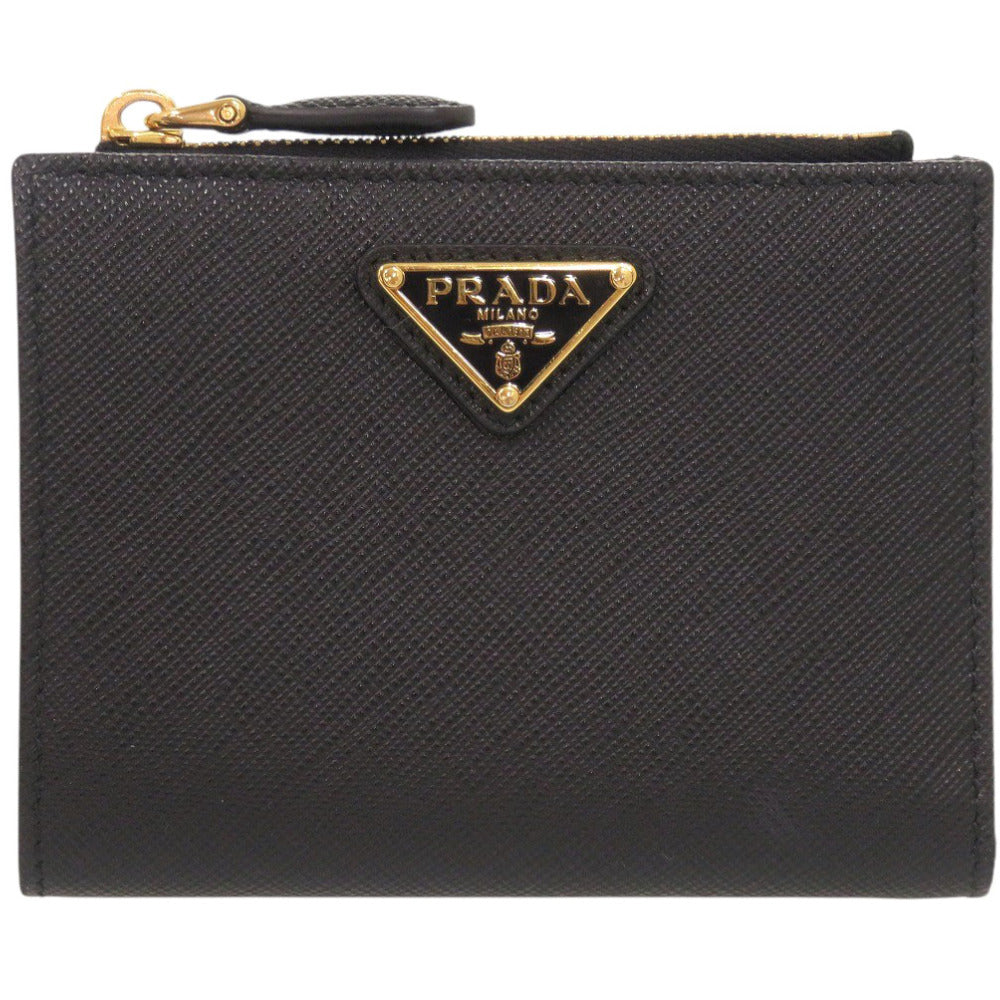 未使用 プラダ サフィアーノ トライアングル 1ML050 レザー ブラック 二つ折り財布 黒 1708【中古】PRADA
