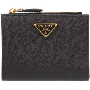 未使用 プラダ サフィアーノ トライアングル 1ML050 レザー ブラック 二つ折り財布 黒 1708【中古】PRADA