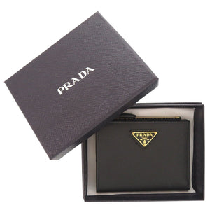 未使用 プラダ サフィアーノ トライアングル 1ML050 レザー ブラック 二つ折り財布 黒 1708【中古】PRADA
